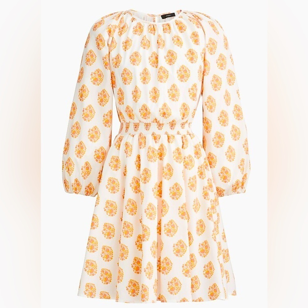 NWOT-J Crew Smock Waist Mini Dress in Gathered Floral Print.